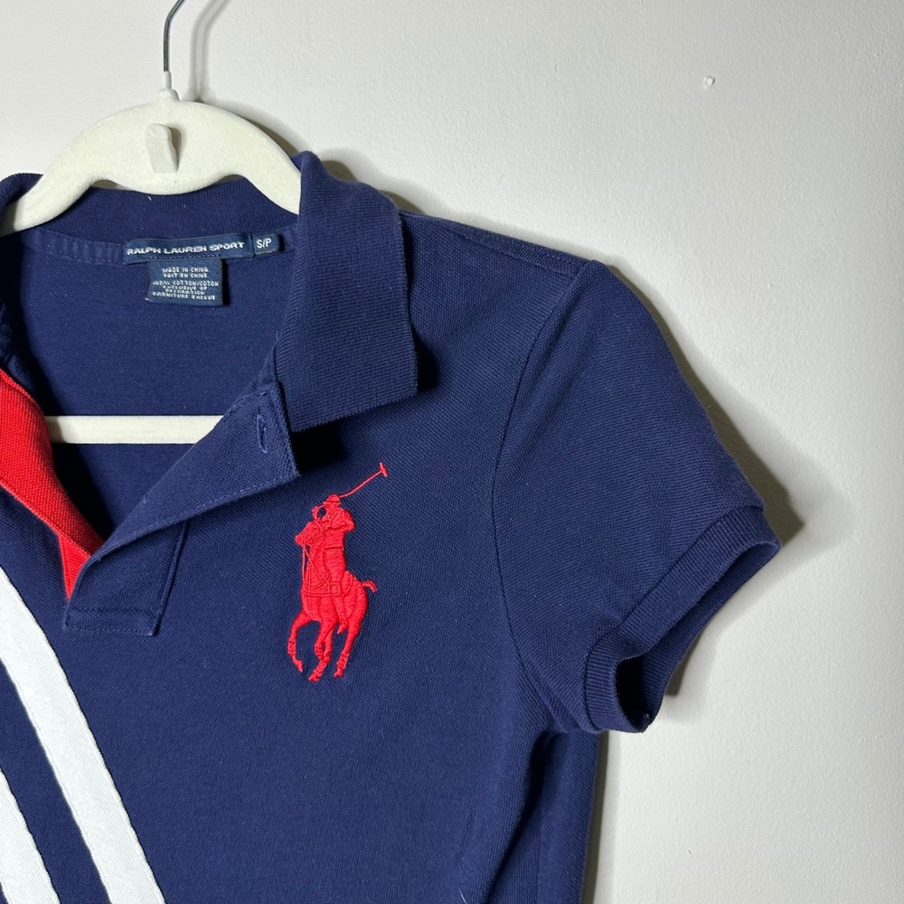Ralph Lauren Sport Polo Dress Size Small Navy Blue Excellent Big Pony Stripe Y2K - Picture 2 of 5